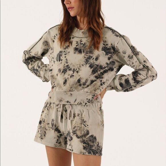 Pam & Gela Tops - Pam&Gela Rhinestone Tie Dye Sweatshirt Stone Small